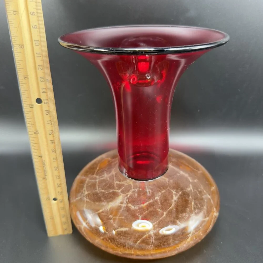 2003 K Piper Hand Blown Studio Art Glass‎ Vase Vessel Marbling Pattern Hand Made